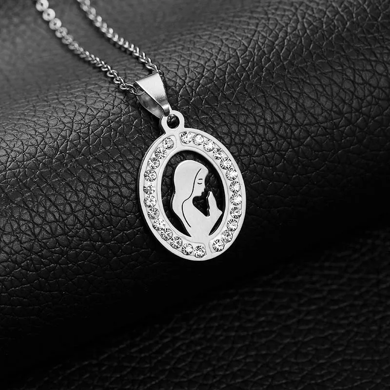 SONYA трендовый медальон Дева Мария& ожерелье для женщин 316L нержавеющая сталь Золото Цвет руки, сложенные для молитвы колье, бижутерия, украшение - Окраска металла: Steel color 2