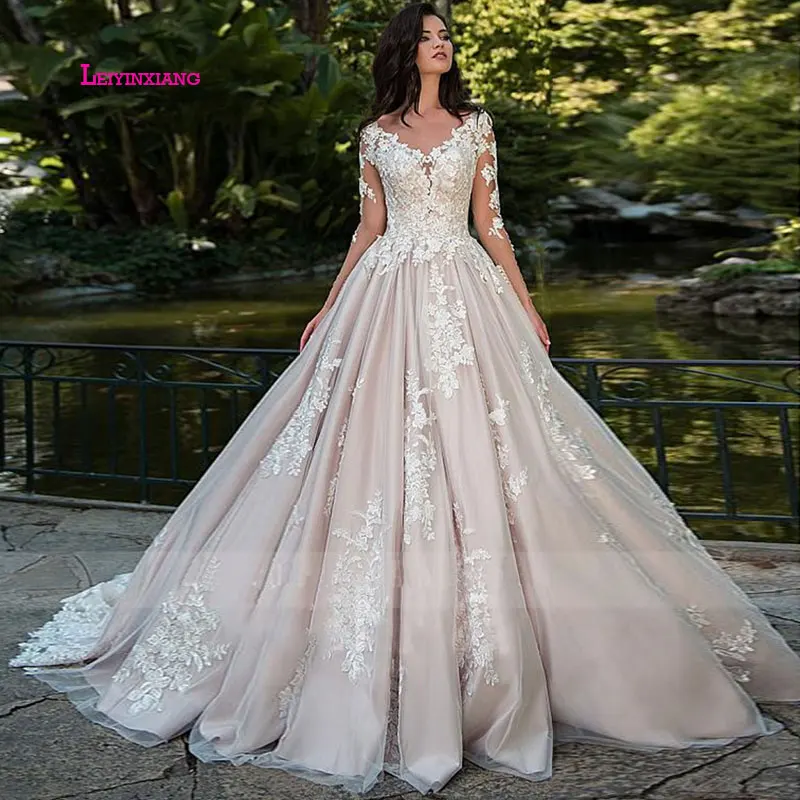LEIYINXIANG роскошное бальное платье свадебное 2019 Vestido De Noiva с кружевом аппликацией