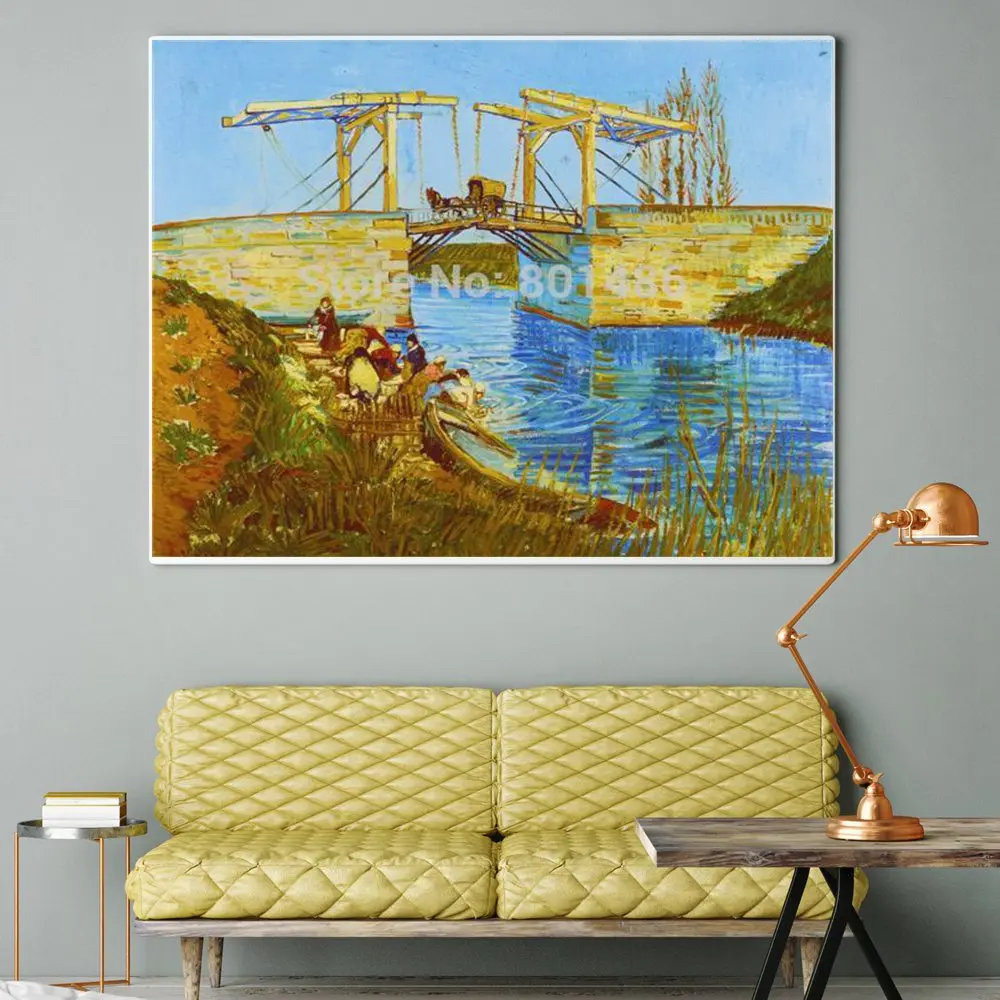 Van Gogh Pont De Langlois Landscape and Seascape Boat Wall Art Canvas Giclee Printed Vintage Home Decor Dining Room | Дом и сад