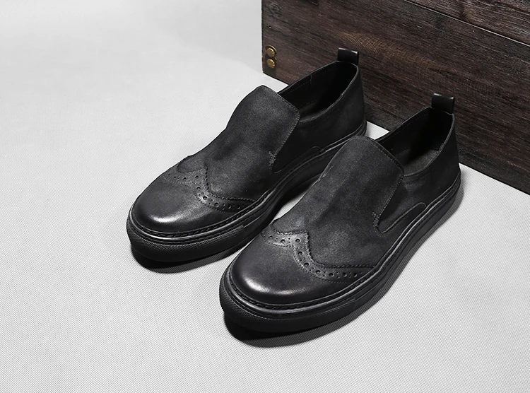 Мужские мокасины без застежки черные лоферы из натуральной воловьей кожи с