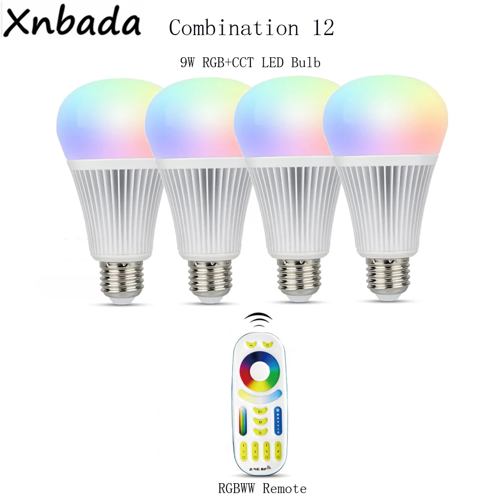 Milight Светодиодная лампа E27 9 Вт RGB+ CCT, 2,4G RGBWW пульт дистанционного управления, беспроводной WL-Box1Work с Amazon Alexa Google assistant