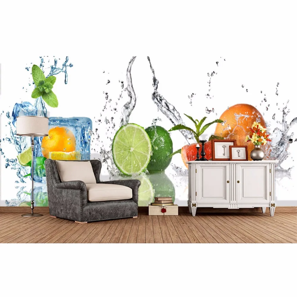 Брызги воды зеленые листья фрукты 3d настенная бумага фотография для гостиной