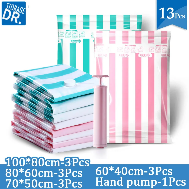 Набор из 13 шт. пакетов включает в себя ручной насос для вакуумной сжатия 3 больших