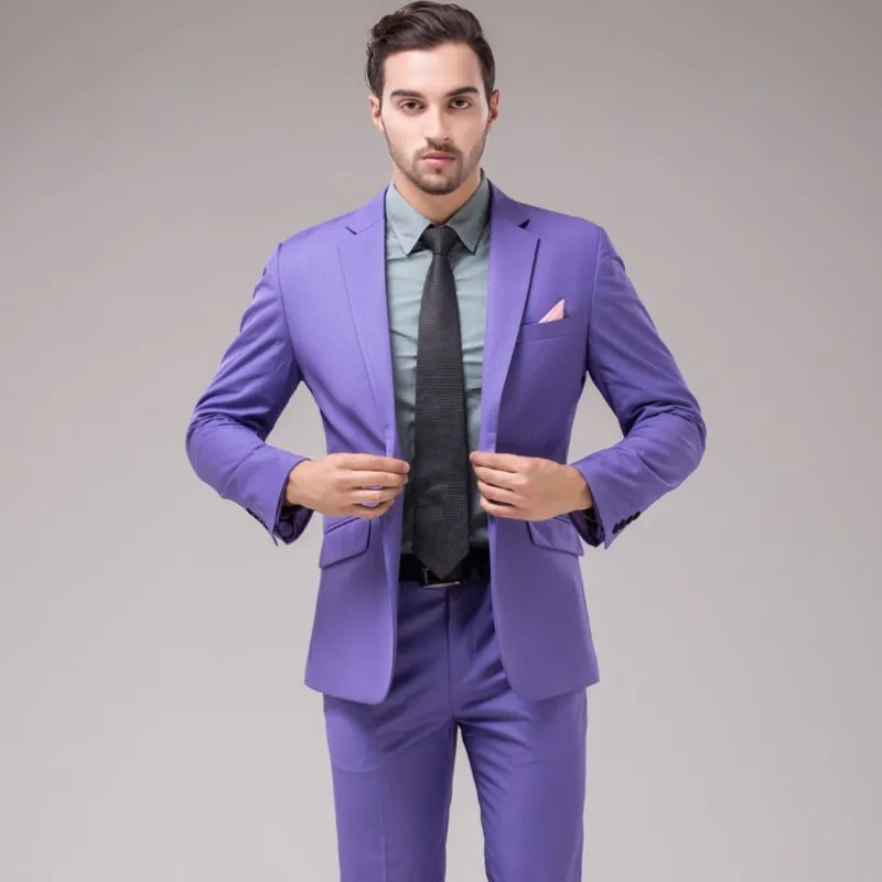 2018 Модный облегающий мужской костюм фиолетовый смокинг куртка с одной кнопкой