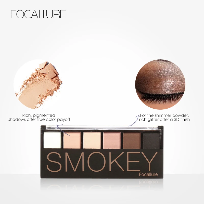 Палитра теней для век FOCALLURE 6 цветов водостойкая палитра женщин|shadow powder|eye shadow
