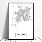 Кейптаун, ЮАР, черный, белый цвет на заказ карта городов мира плакат холст печати северных Стиль Wall Art Декор для дома Декор стены