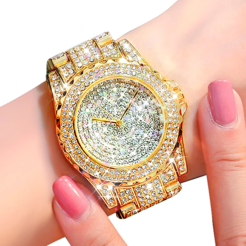 Женские кварцевые часы, модные часы Bling, женские часы с кристаллами и бриллиантами, наручные часы из нержавеющей стали, модные серебряные часы из розового золота