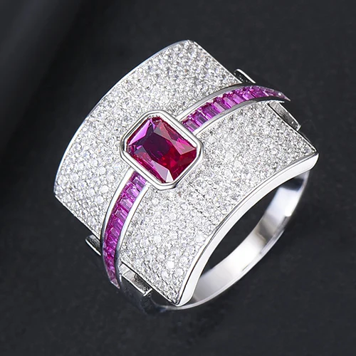 H115SHP SISCATHY Hot Trendy Geometric Wide Cubic Zirconia Rings for Women Fashion Jewelry Dubai Bridal Engagement Wedding Rings - Цвет основного камня: H115SHP