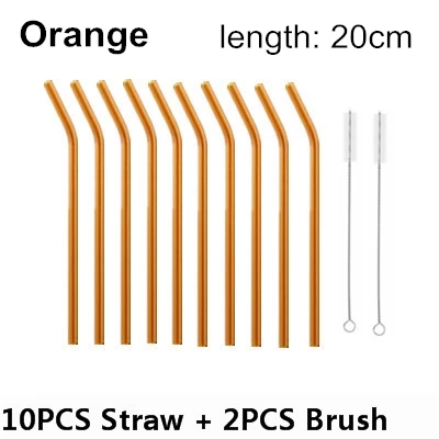 orange 10 шт. стеклянная соломинка+ 2 чистящие щетки Pipet экологическое стекло для здоровья ребенка питьевые соломинки пипетки питьевые соломинки экологически чистые - Цвет: orange