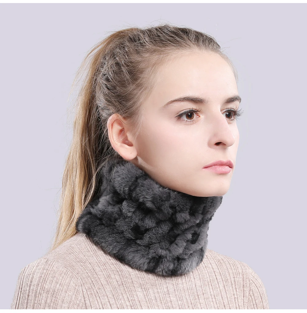 Women Real Fur Handmade Stretch Fur Scarf Knit Genuine Rex Rabbit Fur Headbands Girls Natural Fur Ring Cowl Snood Scarves Winter