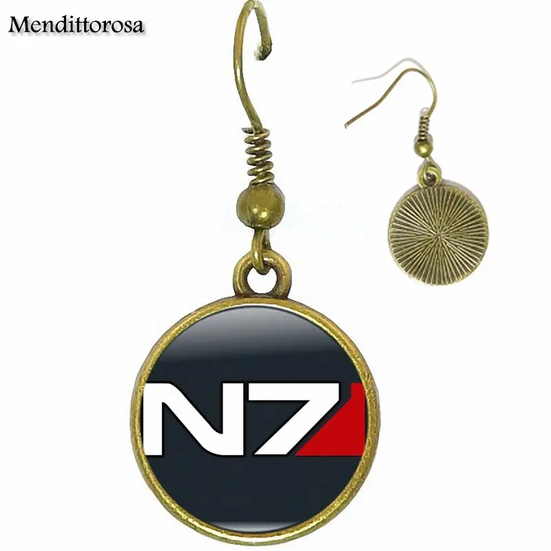 Масс Эффект вдохновил N7 бронзовые/серебряные/Золотые серьги-клипсы Висячие