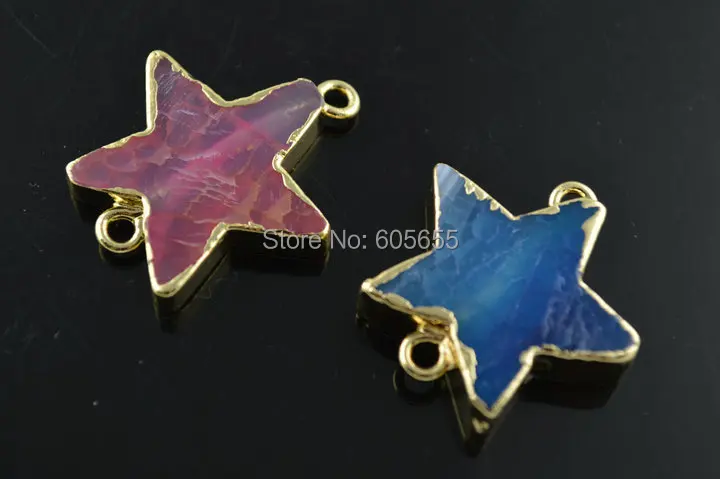 Уникальный две Звезды Форма Агат Камень Подвески Золото обшивки Ювелирные