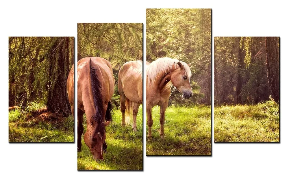 

4panel Animal Painting Horses Canvas Prints Picture Running Horse Oil Painting Wall Art Home Decor Art