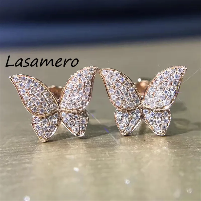 LASAMERO 0.17CTW галстук-бабочка натуральный бриллиант кластер серьги 18K белое золото Halo