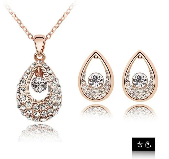 wholesale TOP GRADE Austrian CRYSTAL pendant fashion chain necklace earrings Jewelry Set free ship 14 colors available | Украшения и