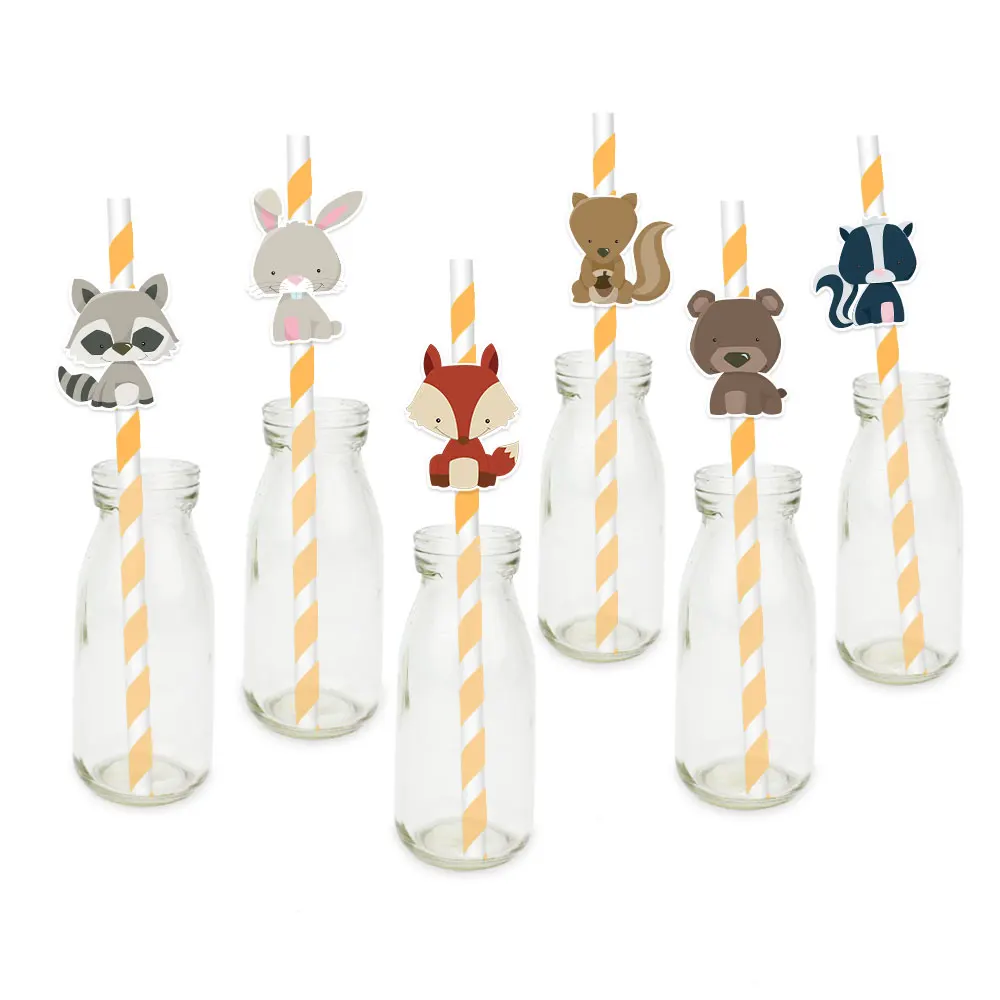 

Лесные животные соломенные бумажные соломки для дней рождения вечерние праздничные принадлежности украшения бумажные соломинки 24 шт