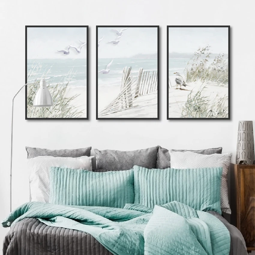 

Nordic Poster Mediterranean Landscape Seascape Bird Canvas Painting Modular Home Art Wall Pictures for Living Room Decoration