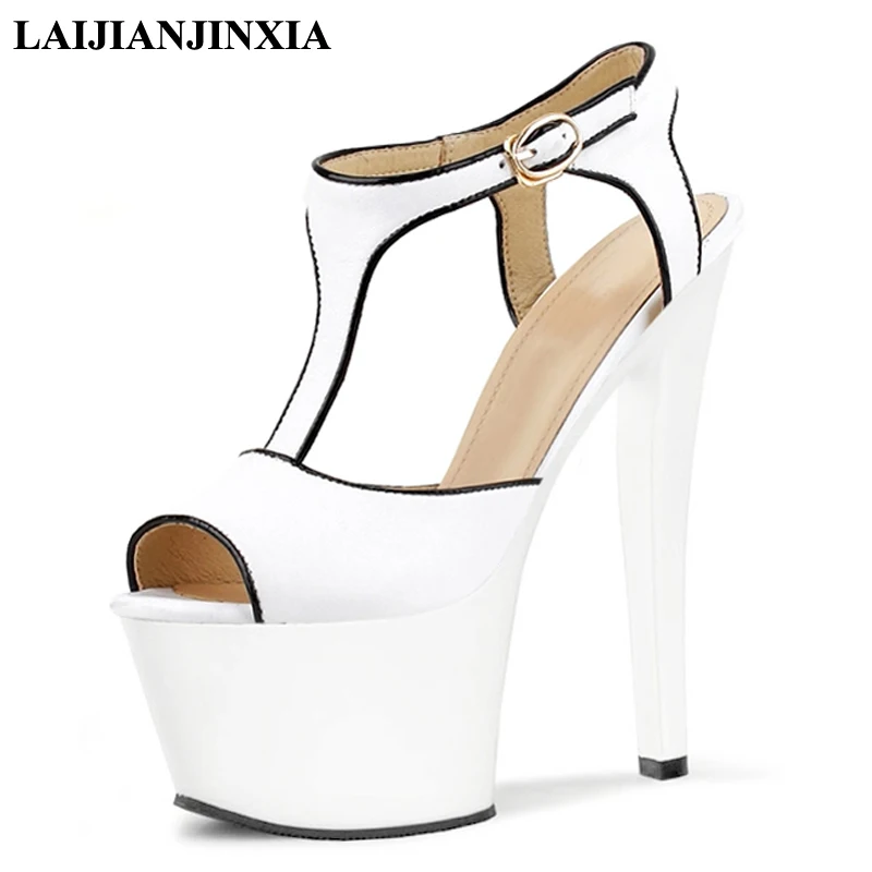 LAIJIANJINXIA Model Sexy PU 17cm Super High Heels Wedding Party Women Pole Dance Shoes 7cm Platform Sandals Dancing Shoes