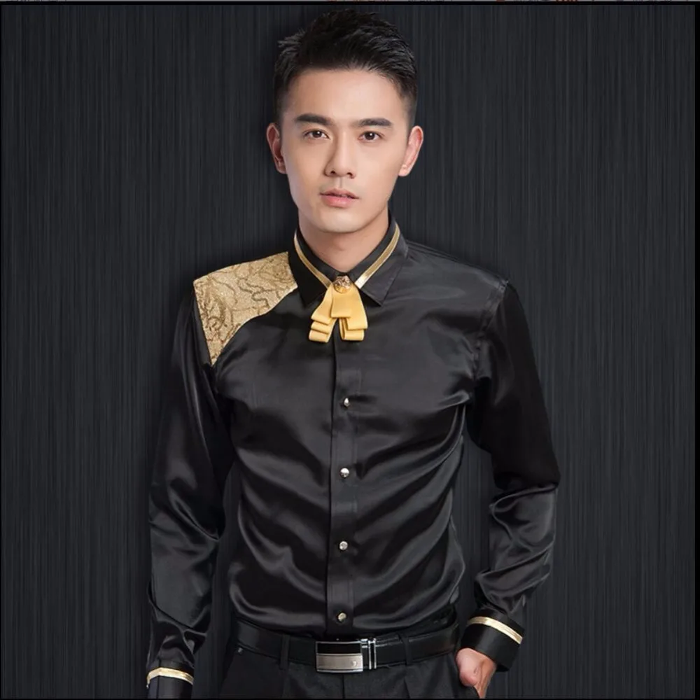 Новые осенние и зимние мужские рубашки с длинными рукавами галстуком-бабочкой