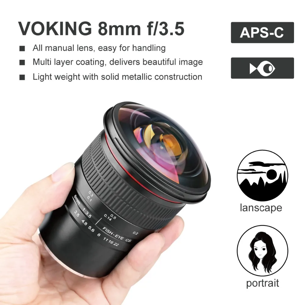 VOKING VK рыбий глаз 8 мм f/3 5 Ультра Широкий Рыбий объектив для Sony