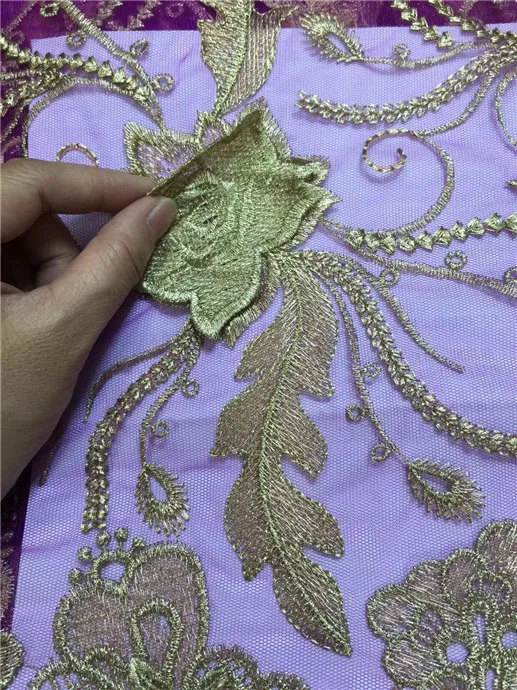 Новейшее фатиновое французское кружево с золотисто-красным для платья новейшее