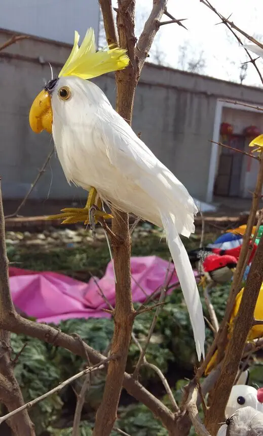 Около 16 см пена и перья белая Сернистая птица Какаду искусственная ручная работа