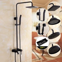 bathroom antique black painting brass lifting column wall mount shower set 8 3 functions hot and cold rainfall shower mixer tap