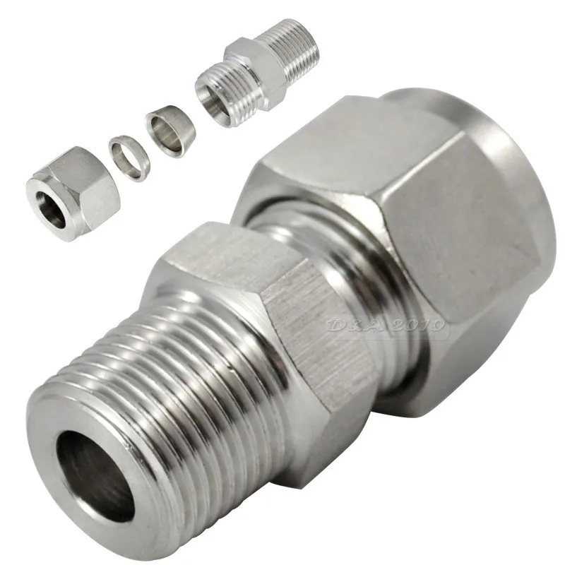 

MEGAIRON 3/8" 8mm Double Ferrule Tube Pipe Fittings Threaded Male Connector Stainless Steel SS 304