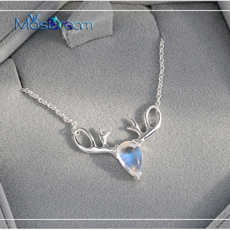 Простое Ожерелье ITSMOS с лунным камнем и оленем женский кулон из серебра пробы