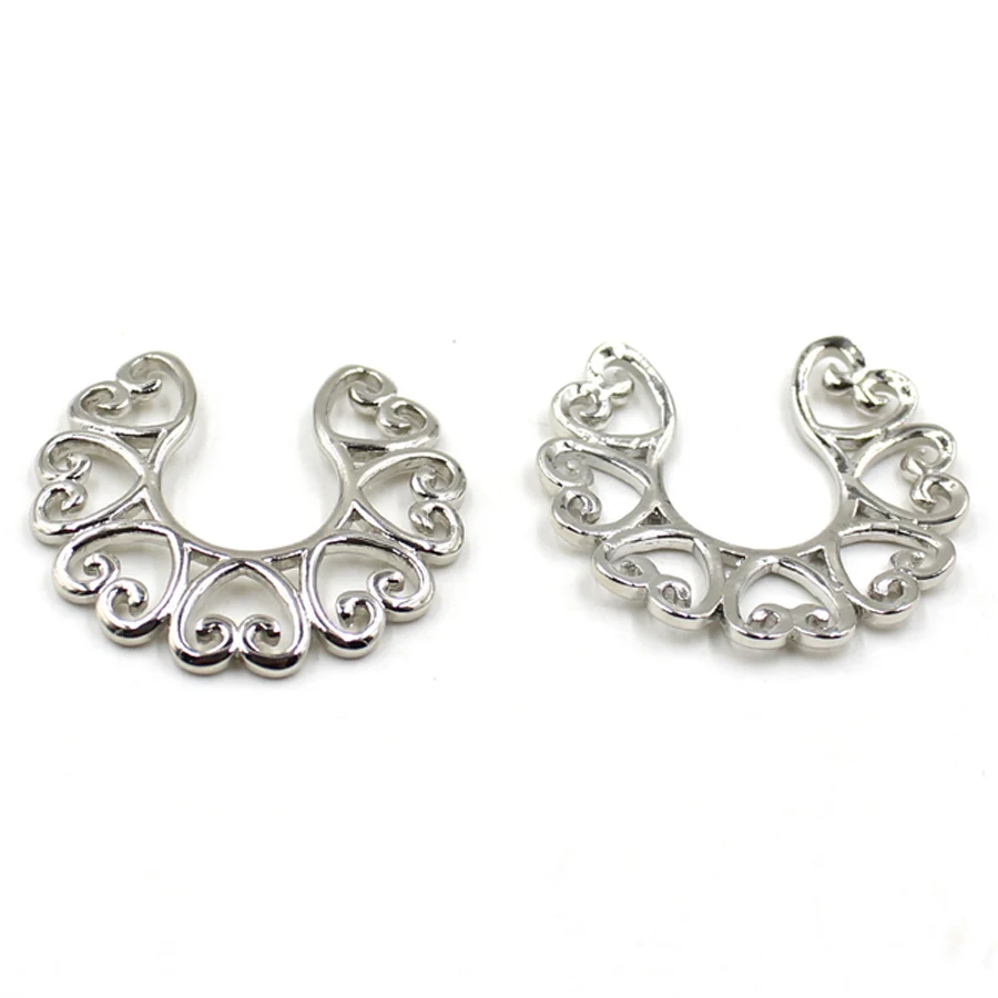 2Pcs body jewelry for women Nipple Clips Heart Shaped Fake Rings Circle Stainless Steel non piercing nipple shield | Украшения и