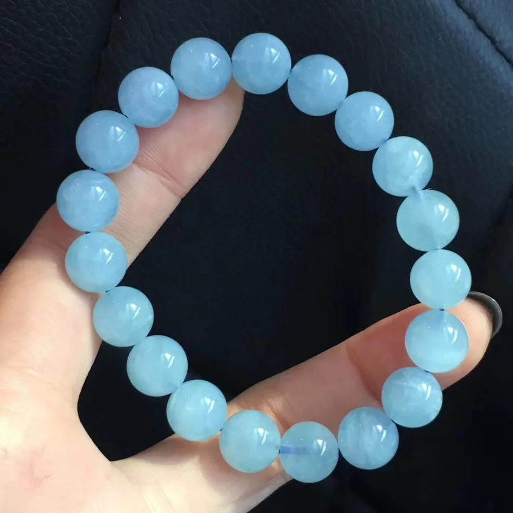 10 мм натуральный Аквамариновый браслет цепи для женщин и мужчин Подарок на