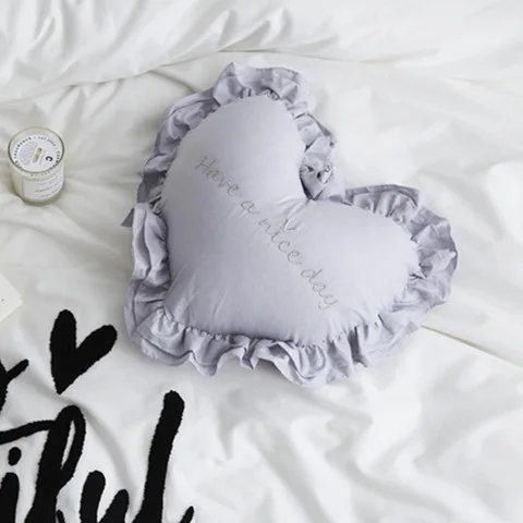Lotus Leaf Edge Embroidered 100% Cotton Love Heart Pillow with Core Washable Letter Flower NordicToy for Children | Игрушки и хобби