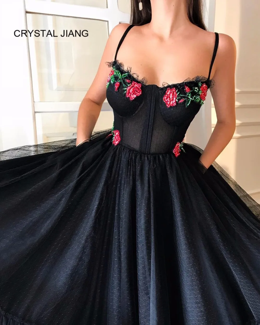 

Fashion New Style 2018 Sexy Spaghetti Straps Black Formal Evening Gown Custom made Floor Length Long evening dresses