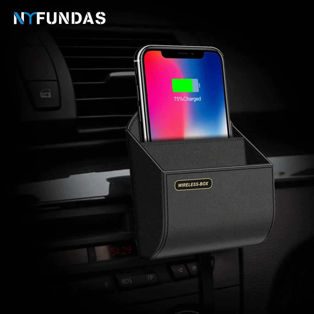 NYFundas коробка для хранения автомобиля Беспроводное зарядное устройство air vent pad