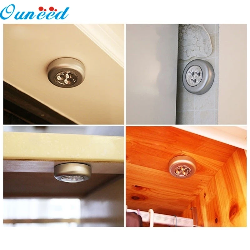 Ouneed Happy Home 1 шт. мини сенсорный светильник 3 светодиодный настенный светильник для кухонного шкафа освещение для шкафа наклейка коснитесь Сенсорная лампа