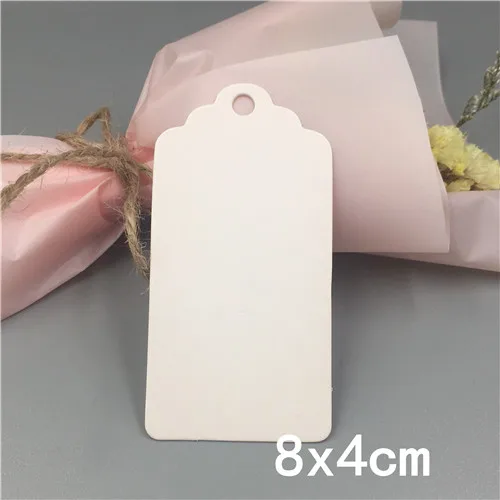 8x4cm White 100 шт. крафт Бумага ручной работы одежды бирки, свадьба, стаканчики для вечеринки, подарков Упаковочная этикетка бирок для подарков, код Примечание ценники - Цвет: 8x4cm White
