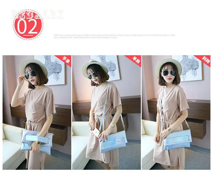 Лазерная серебро Для женщин сумка на молнии Высокое качество PU leatherhand клатч