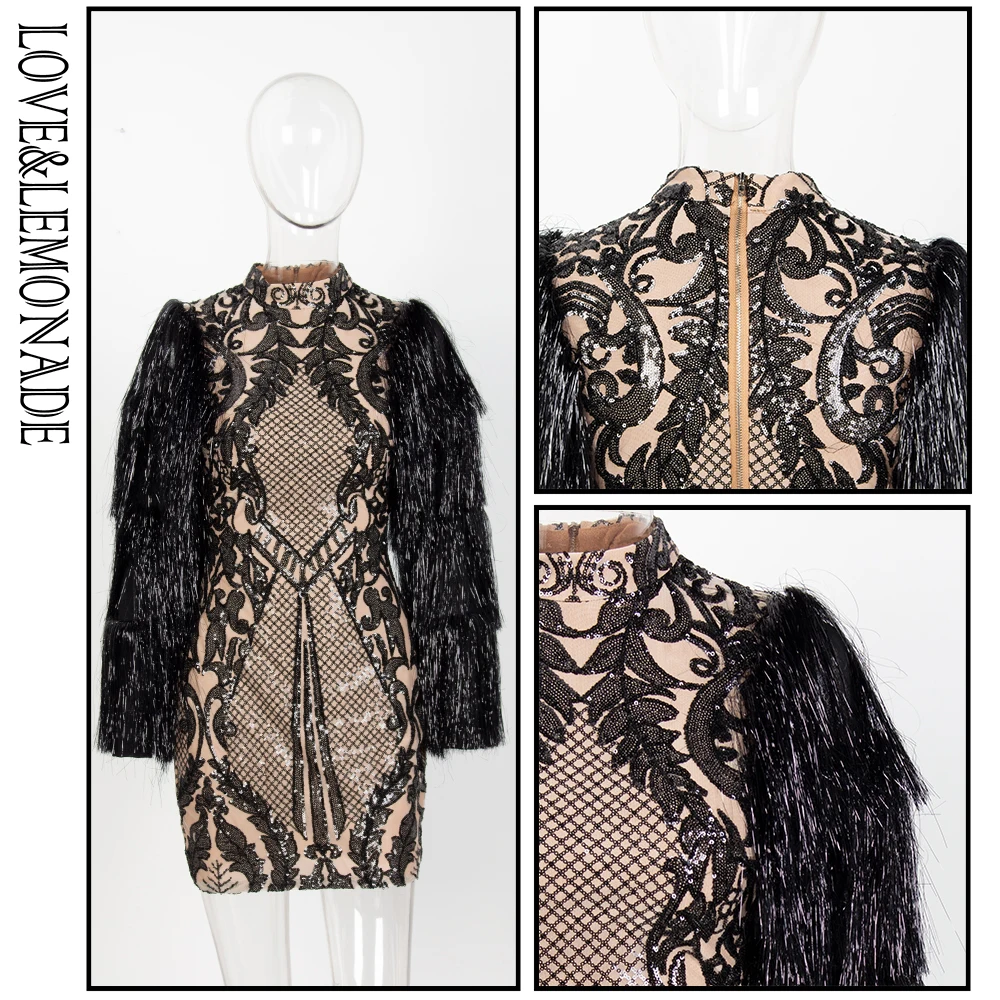 Love& Lemonade платье с кисточками и стоячим геометрическим орнаментом LM81026BLACK