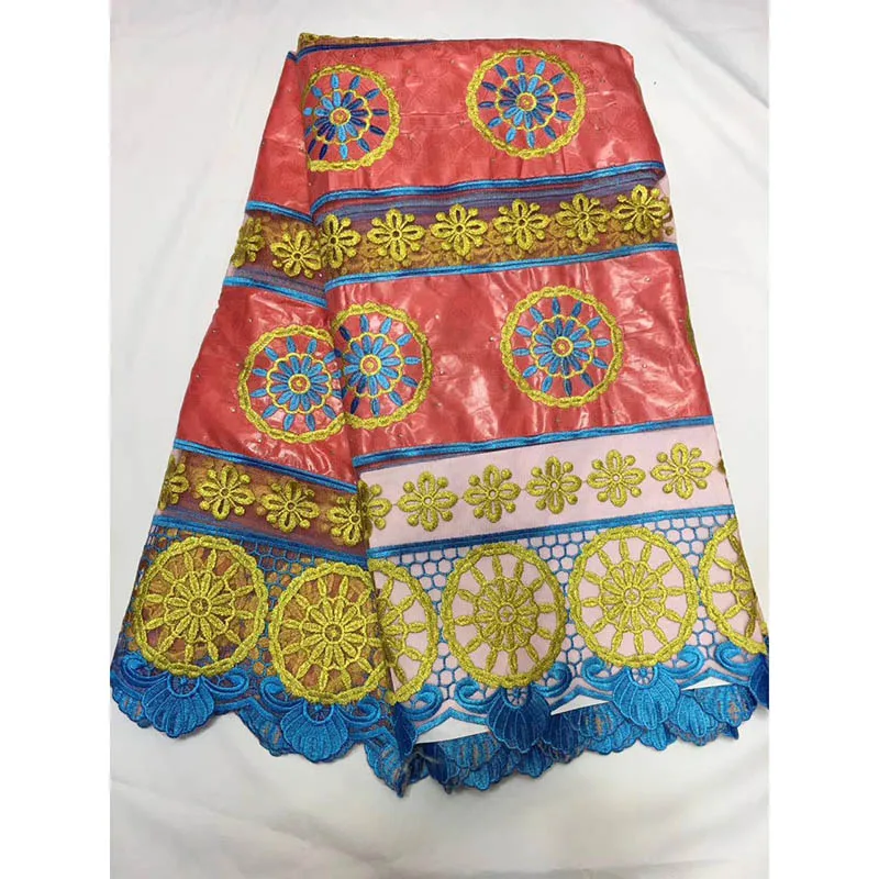 Королевский синий цветок Вышивка Материал 5 ярдов Базен Riche Getzner Африканский