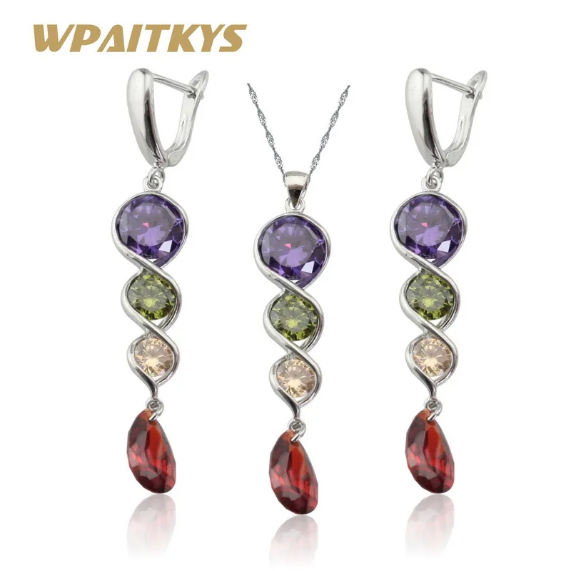 Женский ювелирный комплект из колье и серёг серебристого цвета|cubic zirconia jewelry