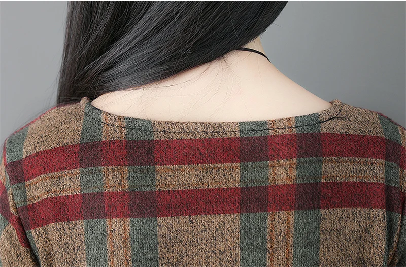 2018 autumn and winter wear thick striped in the long section large size women's slim plaid woolen dress | Женская одежда