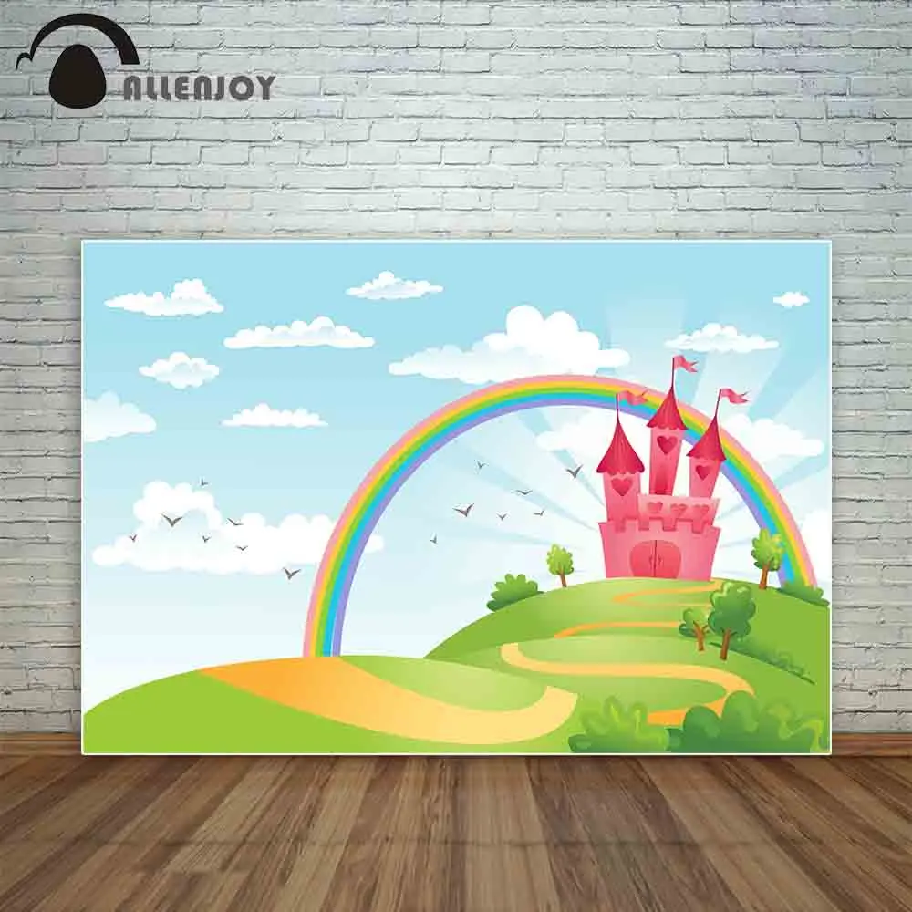 Allenjoy розовый замок Радуга голубое небо принц принцесса зеленый мультфильм фея