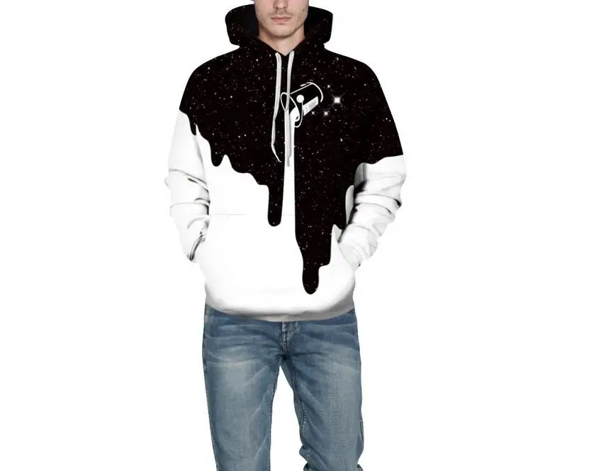 Мужские/женские толстовки с капюшоном черные/белые 3D-принтом молока пуловеры