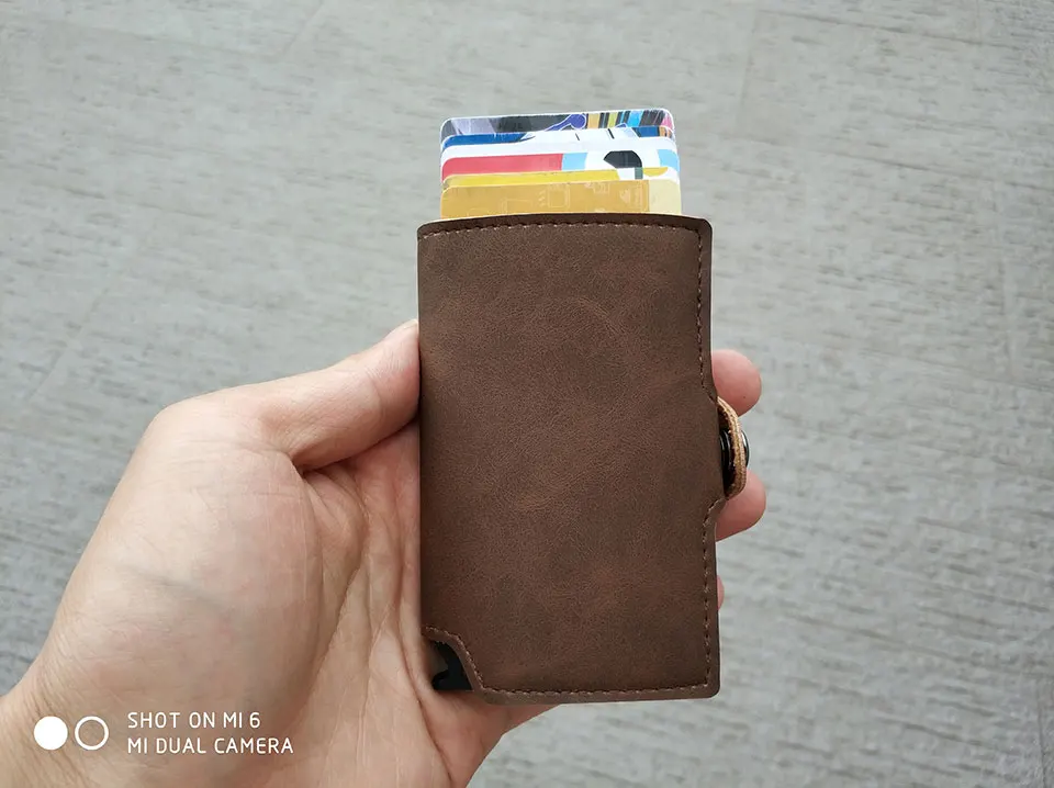RFID Блокировка винтажный автоматический кожаный кредитный держатель для карт мужской металлический алюминиевый сплав Бизнес ID визитница тонкий кошелек