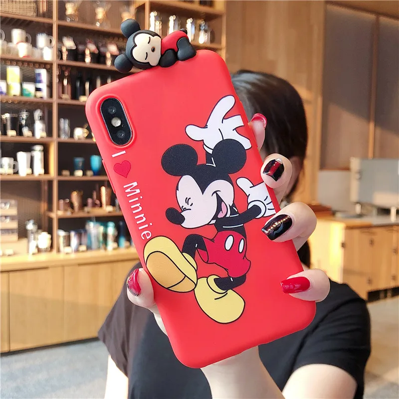 Модный милый чехол с 3D рисунком Микки и Минни для пары iPhone X XR XS MAX мультяшный 6 S 7 8
