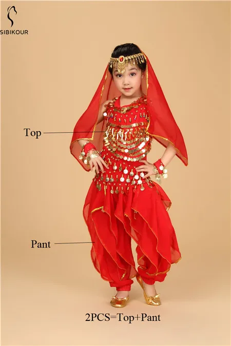 Red 2pcs Kids Belly Dance Costume Bollywood Oriental Bellydance Dress Set Indian Egyptian Egypt Suit Pants Top Dancing Clothes Girls New - Цвет: Red 2pcs