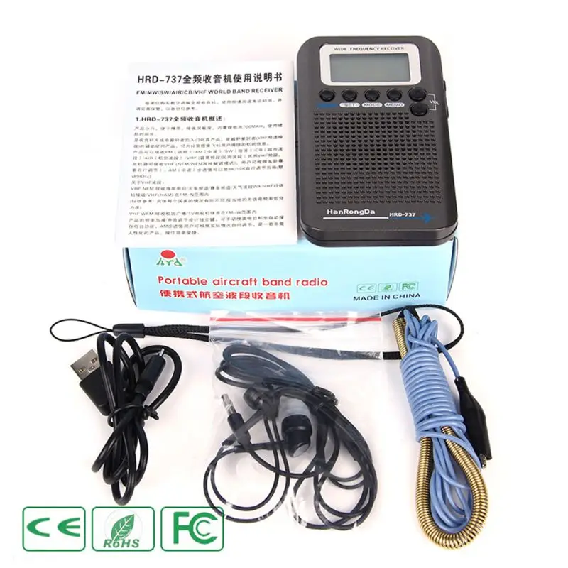 HRD-737 Digital LCD Display Full Band Radio Portable FM/AM/SW/CB/Air/VHF World Band Stereo Receiver Radio with Alarm Clock