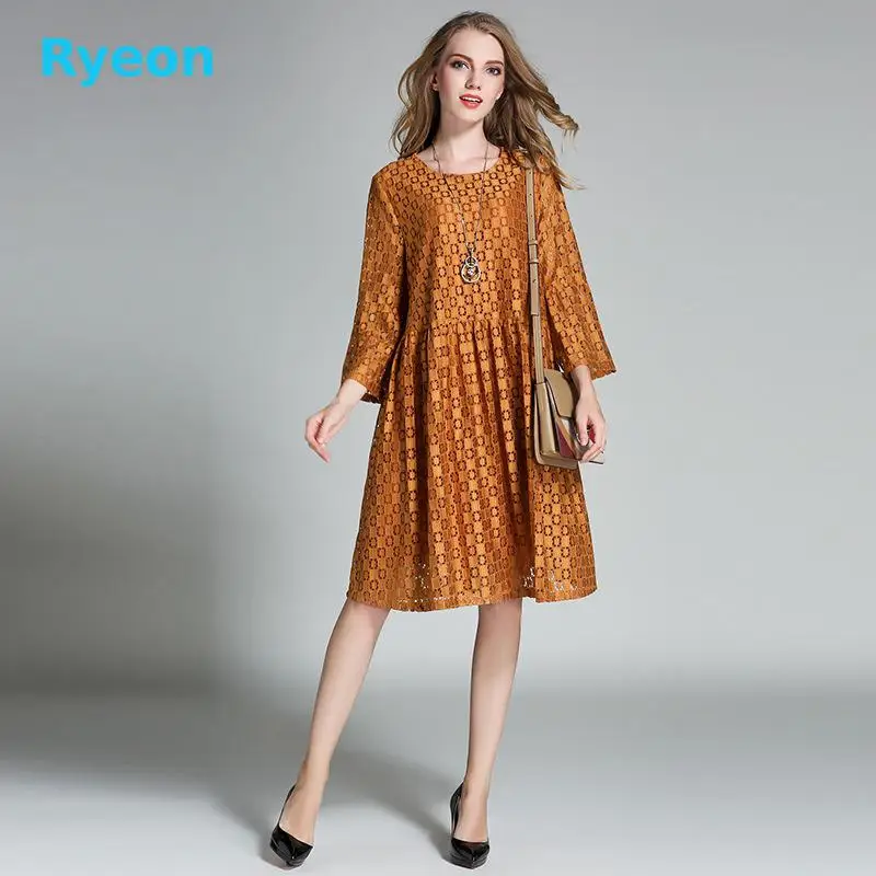 2017 Весна Материнства Кружевные Платья Длиной До Колен О-Образным Вырезом Три