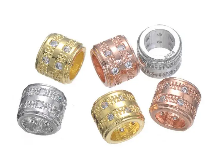 

one piece dull silver/gold/rose gold popular diy copper micro pave CZ beads ca with hole 6*7mm