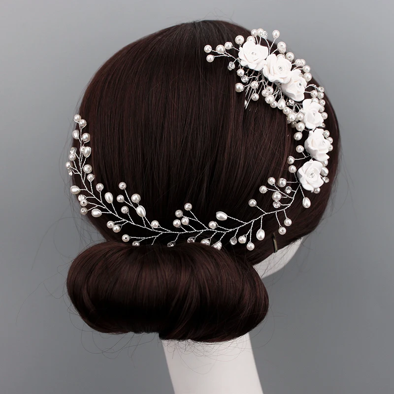 Женская Цветочная Заколка-Расческа с жемчужинами украшение для волос на мягкой